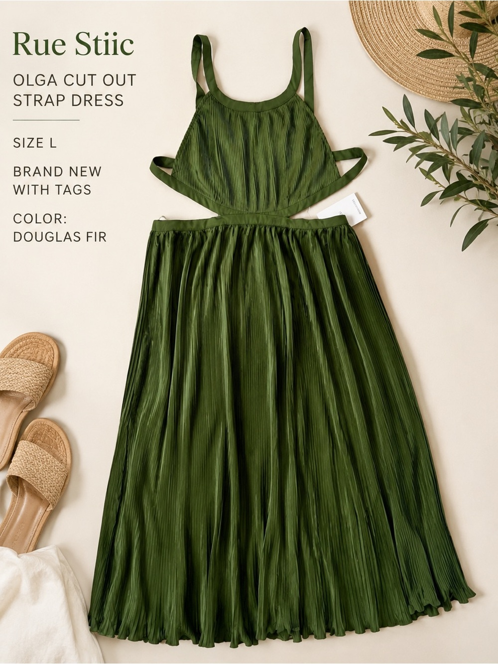 Rue Stiic Olga Cut Out Strap Maxi Dress - Douglas Fir Green